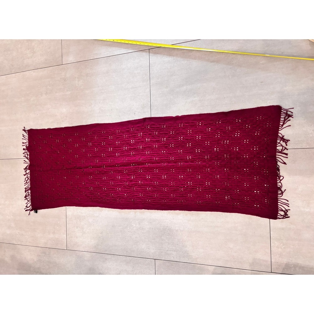 Renee's New York Burgundy Knit Scarf Basketweave Fringe Wrap‎ Made in Italy Red
